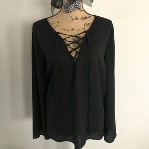Lace Up Swing Top with Bell Sleeves